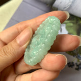 A-Grade Natural Green Jadeite Pendant with Carvings (Rabbit & Ruyi) No.170805
