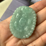 A-Grade Natural Green Jadeite Pendant with Carvings (Rabbit & Ruyi) No.170805