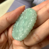 A-Grade Natural Green Jadeite Pendant with Carvings (Rabbit & Ruyi) No.170805