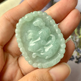 A-Grade Natural Green Jadeite Pendant with Carvings (Rabbit & Ruyi) No.170805