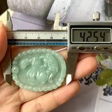 A-Grade Natural Green Jadeite Pendant with Carvings (Rabbit & Ruyi) No.170805