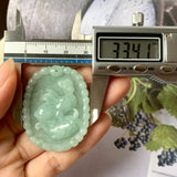 A-Grade Natural Green Jadeite Pendant with Carvings (Rabbit & Ruyi) No.170805