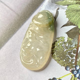 A-Grade Natural Floral Jadeite Pendant with Carvings (Rabbit and Ruyi) No.170807