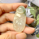 A-Grade Natural Floral Jadeite Pendant with Carvings (Rabbit and Ruyi) No.170807