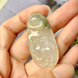 A-Grade Natural Floral Jadeite Pendant with Carvings (Rabbit and Ruyi) No.170807