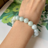 10.2mm A-Grade Natural Light Green Jadeite Beaded Bracelet No.190327