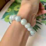 10.2mm A-Grade Natural Light Green Jadeite Beaded Bracelet No.190327