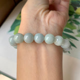 10.2mm A-Grade Natural Light Green Jadeite Beaded Bracelet No.190327