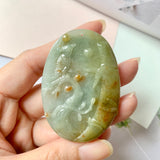 SOLD OUT: A-Grade Natural Multi-Colour Jadeite Pendant with Carvings (Swallow and Bamboo) No.220333