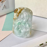 A-Grade Natural Tri-Colour Jadeite Pendant with Carvings (Carp and Lotus Leaf) No.220186