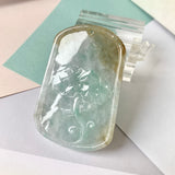 A-Grade Natural Tri-Colour Jadeite Pendant with Carvings (Carp and Lotus Leaf) No.220186