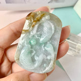 A-Grade Natural Tri-Colour Jadeite Pendant with Carvings (Carp and Lotus Leaf) No.220186