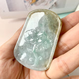 A-Grade Natural Tri-Colour Jadeite Pendant with Carvings (Carp and Lotus Leaf) No.220186