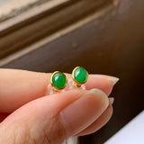 SOLD OUT: A-Grade Natural Green Jadeite Oval Cabochon Stud Earring No.180380