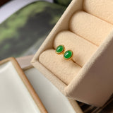 SOLD OUT: A-Grade Natural Green Jadeite Oval Cabochon Stud Earring No.180379
