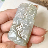 Icy A-Grade Grey Jadeite Pendant with Carvings (Cherry Blossom and Sparrows) No.170853