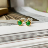 SOLD OUT: A-Grade Natural Green Jadeite Oval Cabochon Stud Earring No.180379