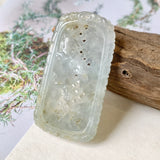 Icy A-Grade Grey Jadeite Pendant with Carvings (Cherry Blossom and Sparrows) No.170853