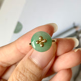 SOLD OUT: 15.8mm A-Grade Natural Green Jadeite Donut Ring (Lilac Flower) No.162282