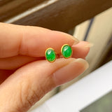 SOLD OUT: A-Grade Natural Green Jadeite Oval Cabochon Stud Earring No.180378