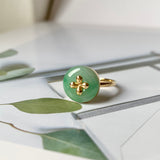 15.8mm A-Grade Natural Green Jadeite Donut Ring (Lilac Flower) No.162282