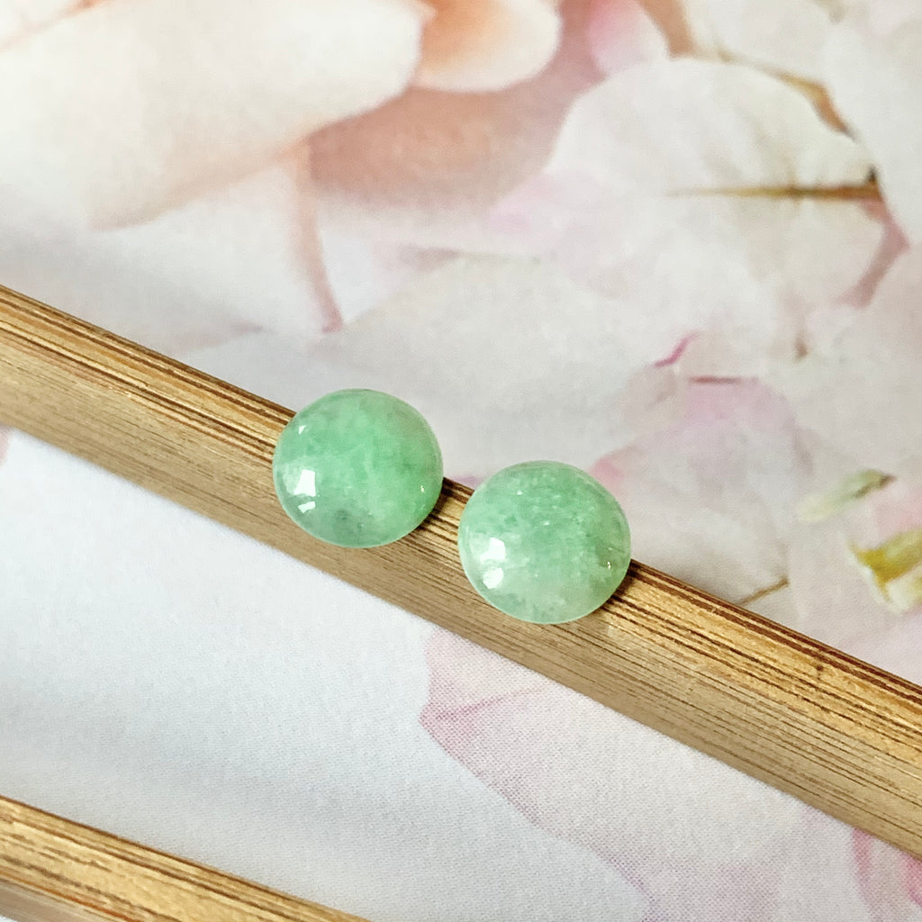 2ct A-Grade Natural Green Jadeite Cabochon Earring Pair No.180282