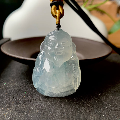 Icy A-Grade Natural Floral Jadeite God of Wealth Pendant No.171123