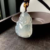 Icy A-Grade Natural Floral Jadeite God of Wealth Pendant No.171123