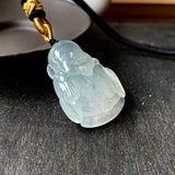 Icy A-Grade Natural Floral Jadeite God of Wealth Pendant No.171123