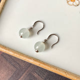 SOLD OUT: Icy A-Grade Natural Jadeite Sphere Mini Shepherd's Hook Earring No.180610