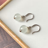 SOLD OUT: Icy A-Grade Natural Jadeite Sphere Mini Shepherd's Hook Earring No.180610