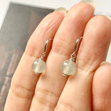 SOLD OUT: Icy A-Grade Natural Jadeite Sphere Mini Shepherd's Hook Earring No.180610