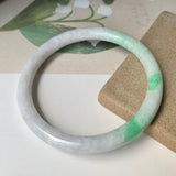 SOLD OUT: 56.1mm A-Grade Natural Moss on Snow Jadeite Traditional Round Bangle No.151903