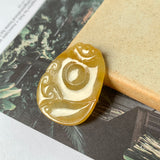 A-Grade Natural Yellow Jadeite Pendant with Carvings No.170870