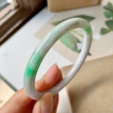 SOLD OUT: 56.1mm A-Grade Natural Moss on Snow Jadeite Traditional Round Bangle No.151903