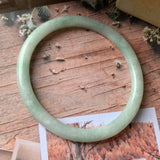 56mm A-Grade Natural Moss on Snow Jadeite Traditional Oval Bangle No.151910