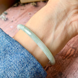 56mm A-Grade Natural Moss on Snow Jadeite Traditional Oval Bangle No.151910