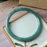 SOLD OUT: 58.2 mm A-Grade Natural Greenish Blue Jadeite Traditional Round Bangle No.151909