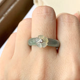 17mm Icy A-Grade Natural Jadeite Bespoke Joseon Ring (Sakura Flower) No.162030