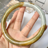 83.8mm A-Grade Natural White Yellow Jadeite Traditional Round Bangle No.151763