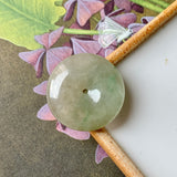 A-Grade Natural Faint Yellowish Green Jadeite Donut Pendant No.171683