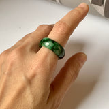 SOLD OUT: 18.1mm A-Grade Natural Floral Imperial Jadeite Abacus Ring Band No.162219D