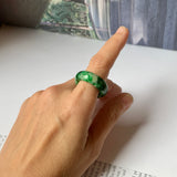 19mm A-Grade Natural Floral Imperial Jadeite Abacus Ring Band No.162219F