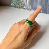 19mm A-Grade Natural Floral Imperial Jadeite Abacus Ring Band No.162219F