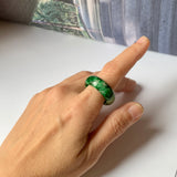 19mm A-Grade Natural Floral Imperial Jadeite Abacus Ring Band No.162219F