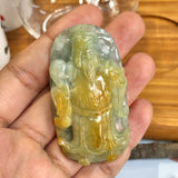 A-Grade Natural Green & Yellow Jadeite God of Wealth Pendant No.170092