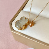 SOLD OUT: A-Grade Light Grey Jadeite Little Bunny with Carrot Pendant No.171973