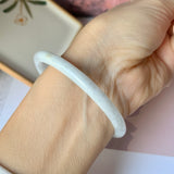 56.7mm A-Grade Natural Greyish White Jadeite Traditional Round Bangle No.151911