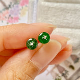 SOLD OUT: A-Grade Natural Imperial Green Jadeite Donut Earring Studs No.180635