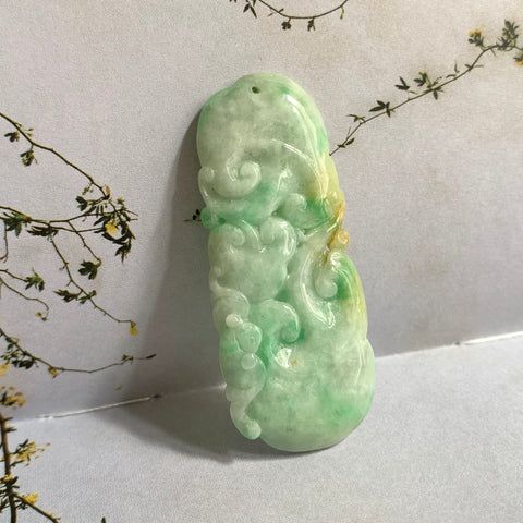 A-Grade Natural Moss on Snow Jadeite Pendant with Ruyi Carvings No.220236